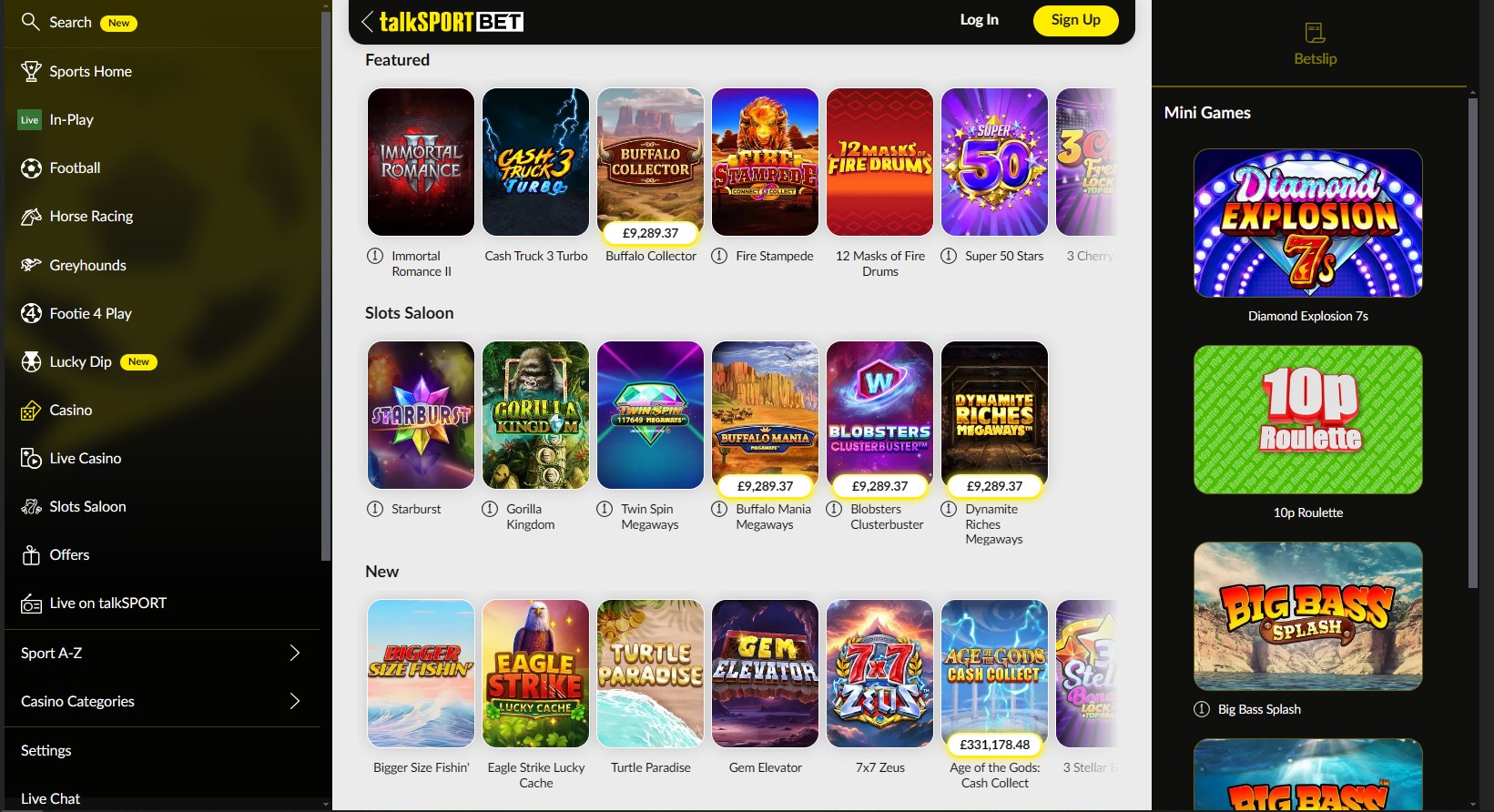 Talksport Bet Casino Games Review