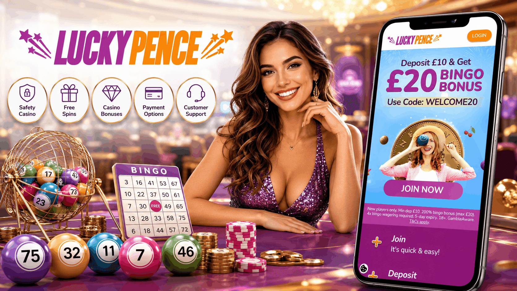 Lucky Pence Bingo Review - Welcome Bonuses Mobile App Bingo Games Slots and More | SistersSites.co.uk Lucky Pence Bingo Review - Welcome Bonuses Mobile App Bingo Games Slots and More