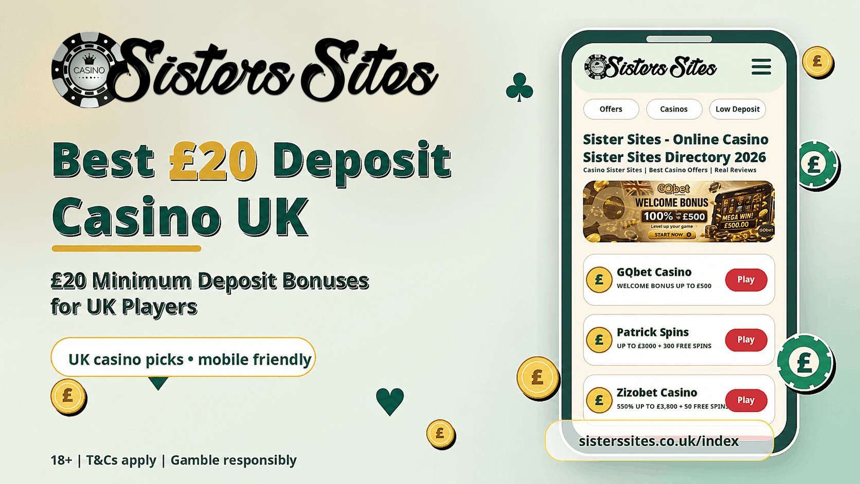 Best £20 Deposit Casino in the UK - Top £20 Minimum Deposit Casino Bonus Offers | SistersSites.co.uk Best £20 Deposit Casino in the UK - Top £20 Minimum Deposit Casino Bonus Offers
