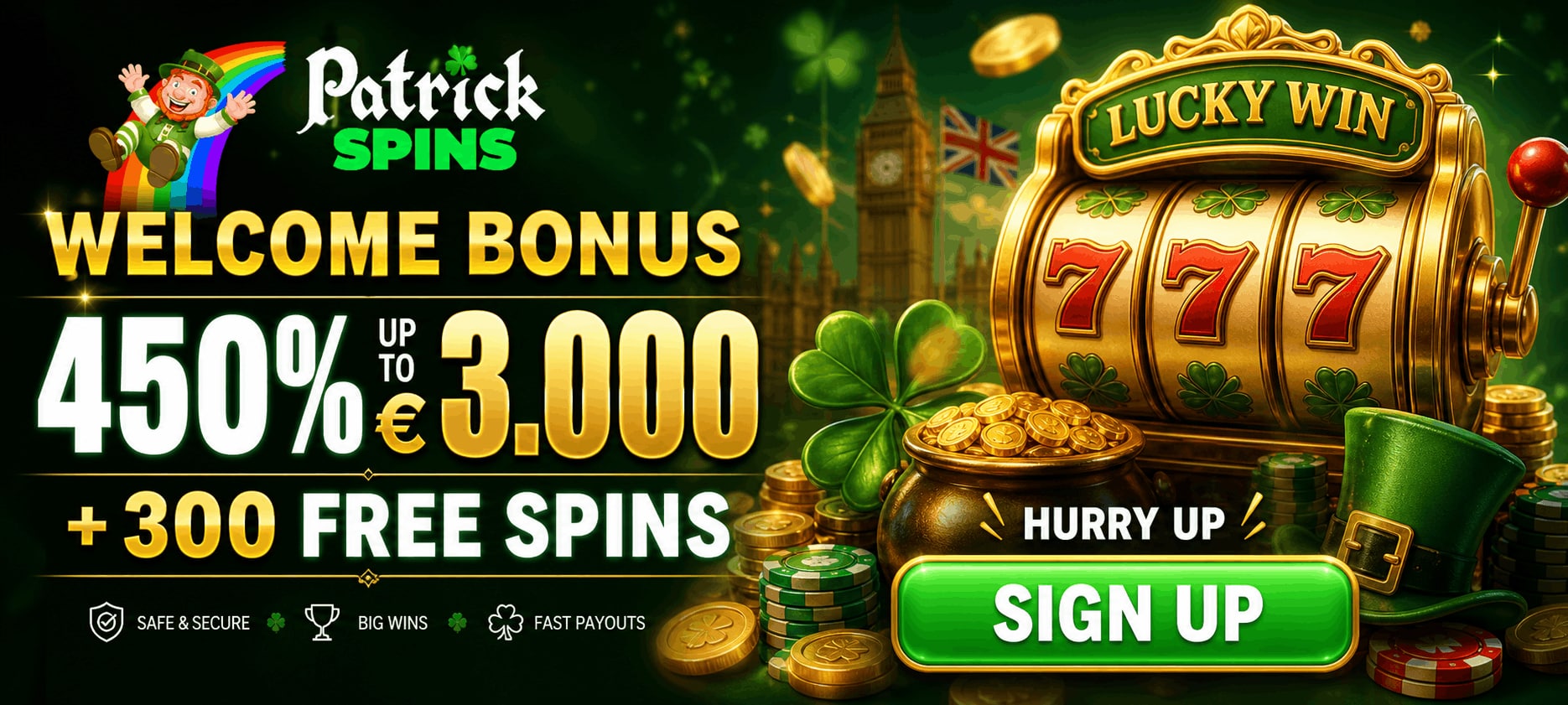 Patrick Spins Casino Welcome Bonus for UK Players | SistersSites.co.uk Patrick Spins Casino Welcome Bonus for UK Players