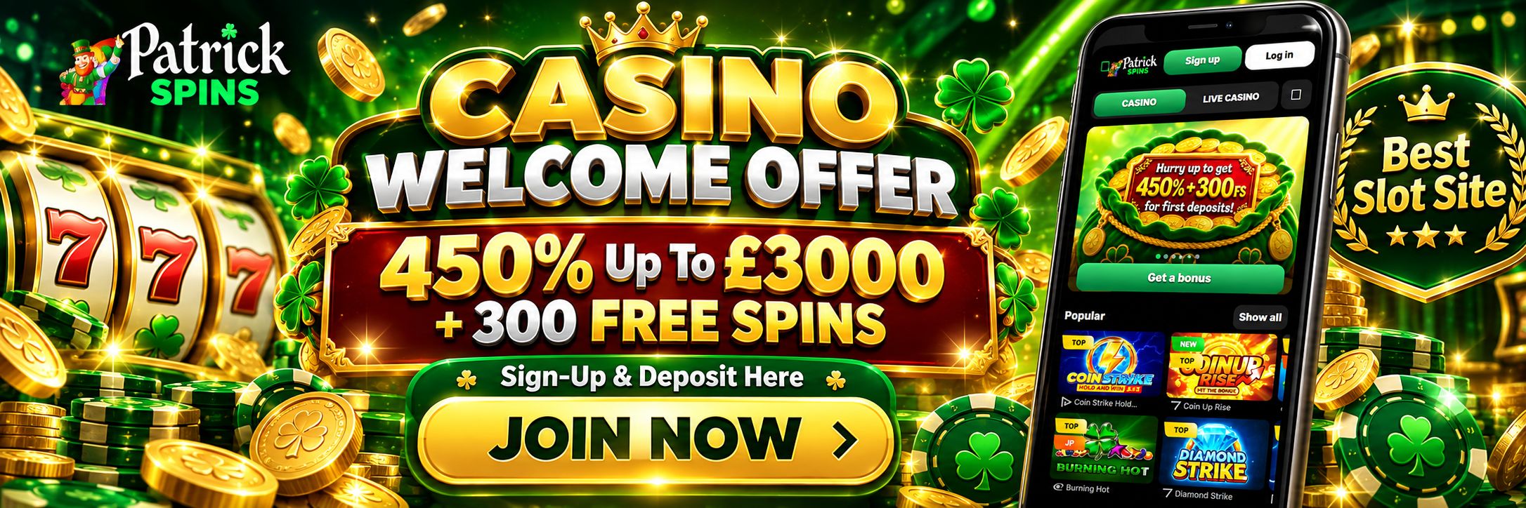 Patrick Spins Casino Bonus - Best Slot Site in the UK | SistersSites.co.uk Patrick Spins Casino Bonus - Best Slot Site in the UK