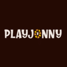 PlayJonny logo on a dark brown background, with a circular yellow wheel as the 'O' in the wordmark.